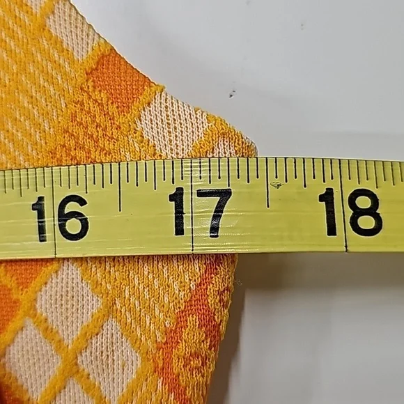 Patty Woodard Vtg 70's argyle dress, yellow orange white, SL, fitted, A-line - Picture 7 of 10